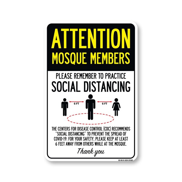 Signmission Public Safety Sign, Mosque Members Practice Social Distancing, 24in X 18in Decal, OS-NS-D-1824-25385 OS-NS-D-1824-25385 - main