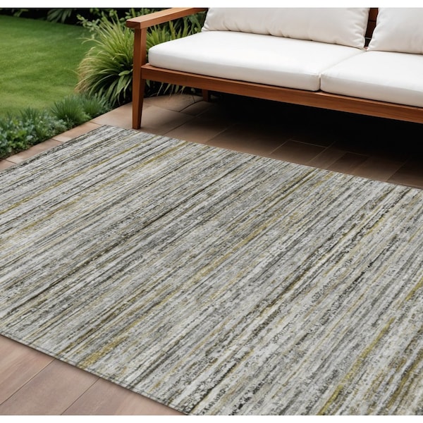Homeroots 9' X 12' Pewter Striped Washable Indoor Outdoor Area Rug 607972 - main