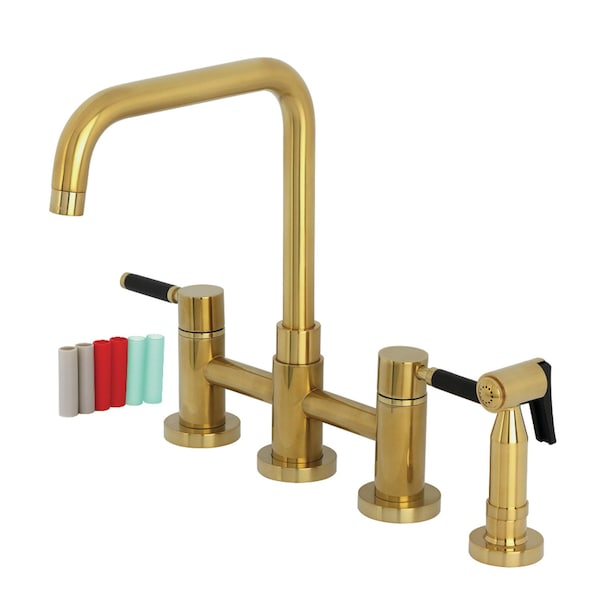 Kingston Brass Bridge Kitchen Faucet with Brass Sprayer, Brushed Brass KS8287DKLBS - main