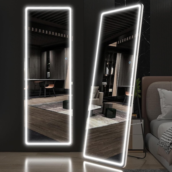 Simple Deluxe Full Length Mirror with Lights, 71' x 26' LED Floor Mirror, Full Body Dressing Standing Mirror with 3A88MIROFY2671NWHT - main