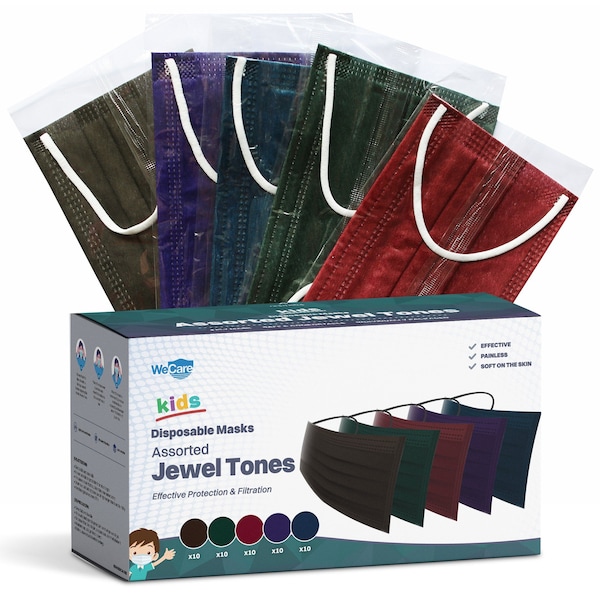 Wecare Kids Disposable Face Mask, 3, Jewel Tones, Kids, 50 PK WMN100095 - main