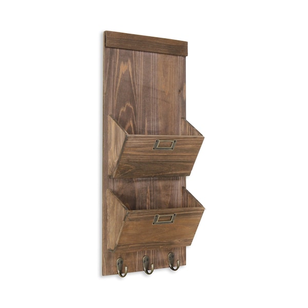 Homeroots 10" Brown Solid Wood Paper Organizer 487946 - main