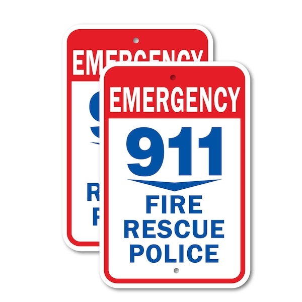 Signmission Emergency 911 Fire Rescue Police, 18'' X 24'' 2 Signs, Heavy Gauge Aluminum, 2PK A-1824-2PACK-2650 - main