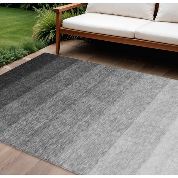 Homeroots 8' X 10' Black And Ivory Ombre Washable Indoor Outdoor Area Rug 595790 - main