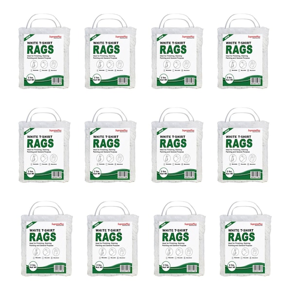 Supremeplus New White Knit T-Shirt Cleaning Rags, 2 lbs. Bag, Pack of 12, 12PK SP-6815 - main