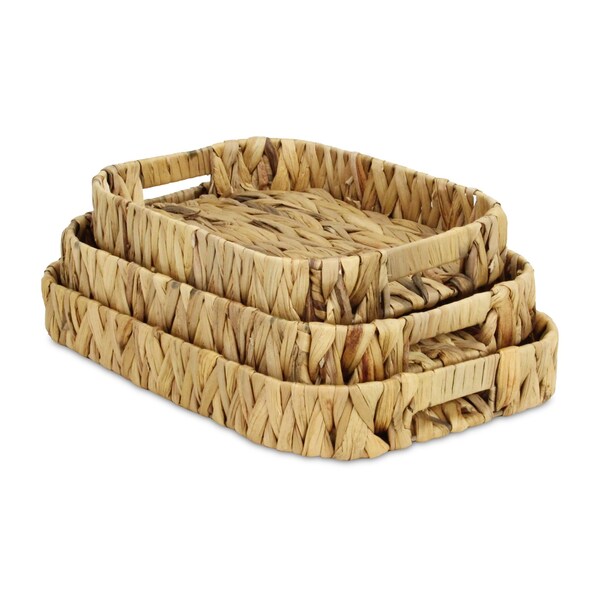 Homeroots Set of Three Natural Water Hyacinth Rectangular Basket Trays 571502 - main