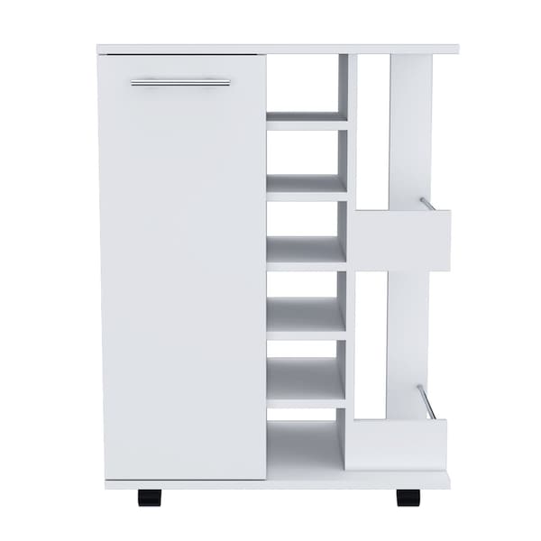 Homeroots White Rolling Bar Cart With Wine Storage 477702 - main