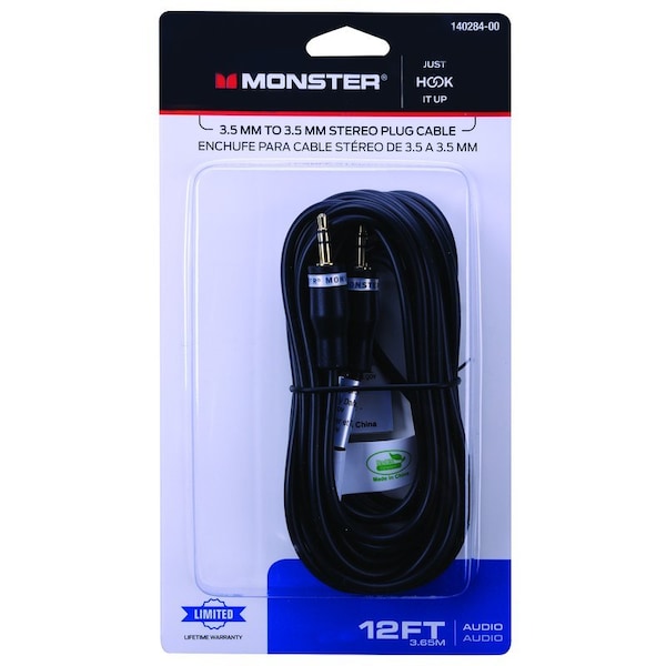 Monster Cable Just Hook It Up 12 ft. L Stereo Plug Cable AWG 140284-00 - main