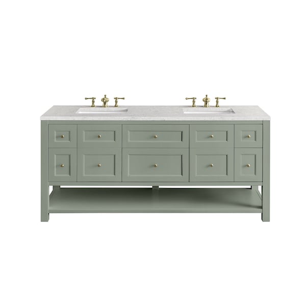 James Martin Vanities Breckenridge 72'' D Vanity, Smokey Celadon w/ Jasmine Pearl Top w/FreePower Wireless Charger 330-V72-SC-FEJP - main