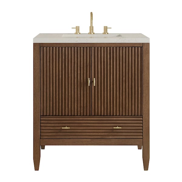 James Martin Vanities Myrrin 30" Single Vanity, Mid-Century Walnut w/ 3 CM Siberian Silestone Top 485-V30-WLT-3SFR - main
