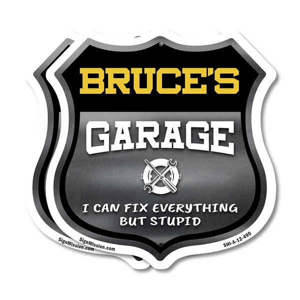 Signmission Bruce's Garage I Can Fix Everything But Stupid, 12 inch X 12 inch, Plastic Sign, 2PK SHI-P-2PACK-12-490-BRUCE - main