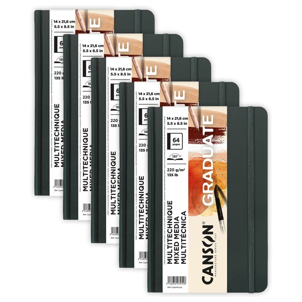 Canson Graduate Mixed Media Art Book, Toned Natural, Hard Cover Binding, 32 Sheet, 5.5x8.5 inch, 5PK C31200L034 - main