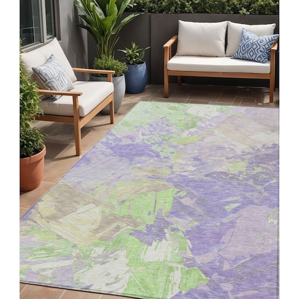 Homeroots 5' X 8' Lavender Mint Green And Beige Abstract Washable Indoor Outdoor Area Rug 618545 - main