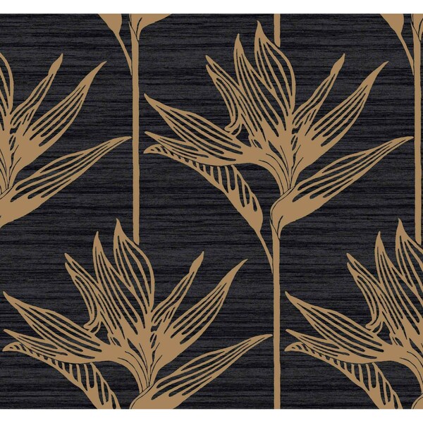 York Wallcoverings Bird of Paradise Black and Gold Wallpaper TC2674 - main