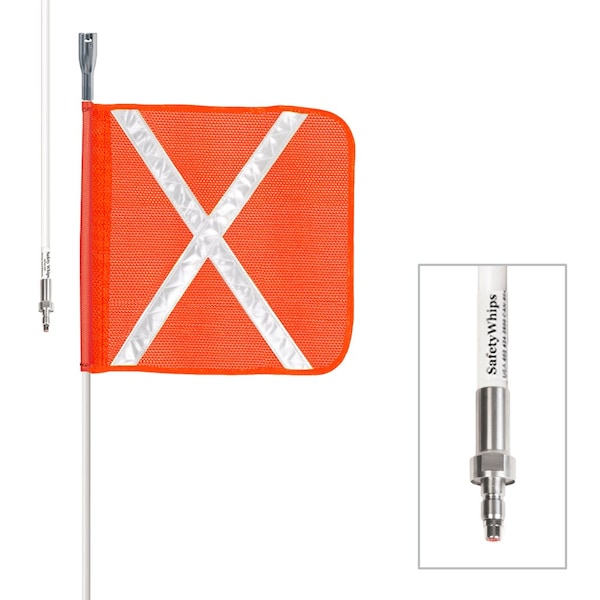 Safetywhips Warning Whip Heavy Duty Whip with Flag, White Whip, Orange Flag, White Reflective X, 144 Length SW12QD-XW - main