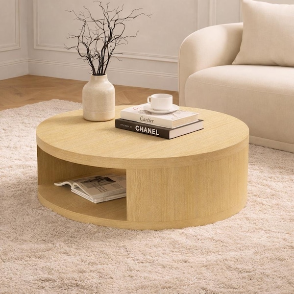 Manhattan Comfort Alure 36 in Round Coffee Table in Natural Oak CT1800-2 - main