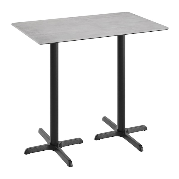 Flash Furniture 48" x 30" Tabletop, Gray Faux Concrete, Seamless Surface Technology, 22x30 Black Bar Height X-Bases ST-REC3048-CMGY-T2230B-GG - main
