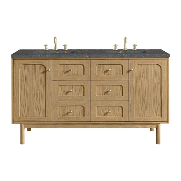 James Martin Vanities Laurent 60'' D Vanity, Light Natural Oak, w/ Parisien Bleu Quartz Top w/FreePower Wireless Charger 545-V60D-LNO-FPBL - main