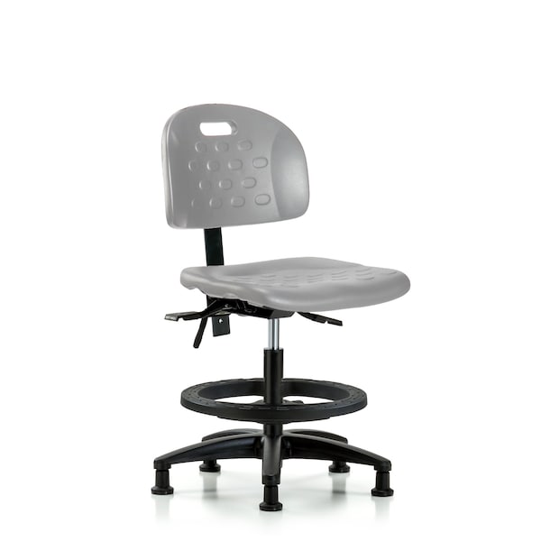 Blue Ridge Ergonomics Poly Chair - Medium Bench Height with Black Foot Ring & Stationary Glides in Gray Poly HPMBCH-RG-T0-A0-BF-RG-GRY - main