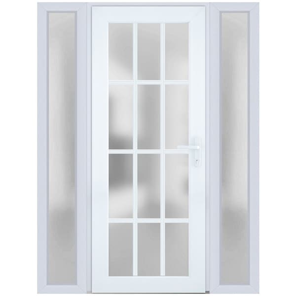 Vdomdoors Front Exterior Prehung FiberGlass Door Frosted Glass / Manux 8312 White Silk / 2 Sidelight Exterior MANUX8312EXD-WS-W16+36+16 x H80-LH - main
