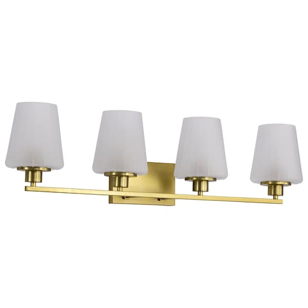 Nuvo Lune, 4 Light Vanity, Vintage Brass Finish, Etched White Glass 60/8234 - main