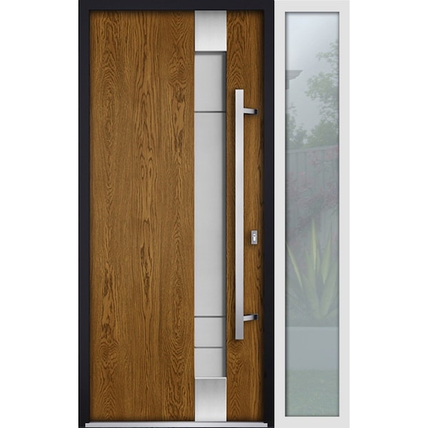 Vdomdoors Steel Door Deux 1713 Natural Oak Sidelight Exterior White Window Stainless Inserts Single Modern Pa DEUX1713EXD-OAKW-W36+12 x H80-Left-hand Inswing - main