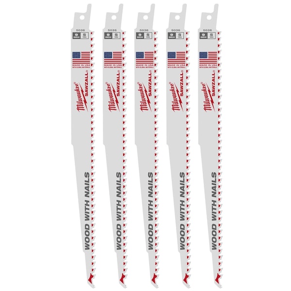 Milwaukee Tool 9" 5 TPI SAWZALL Blades (5 Pk) 48-00-5036 - main
