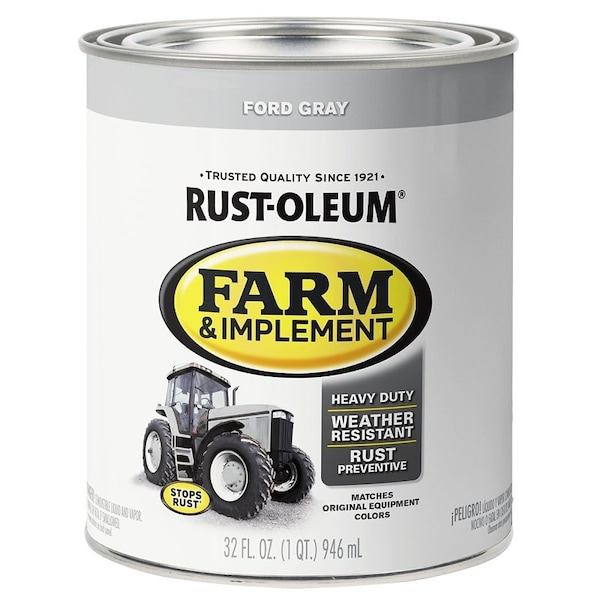 Specialty Farm Equipment Paint, Oil Base, Gloss Sheen, Ford Gray, 1 qt, 130 sq-ft/qt Coverage Area 280154 - main