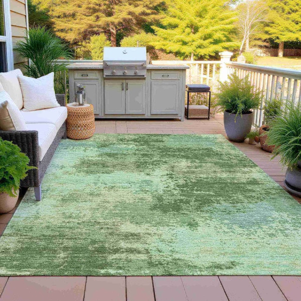 Homeroots 3' X 5' Artichoke Green And Pale Aqua Abstract Washable Indoor Outdoor Area Rug 630633 - main