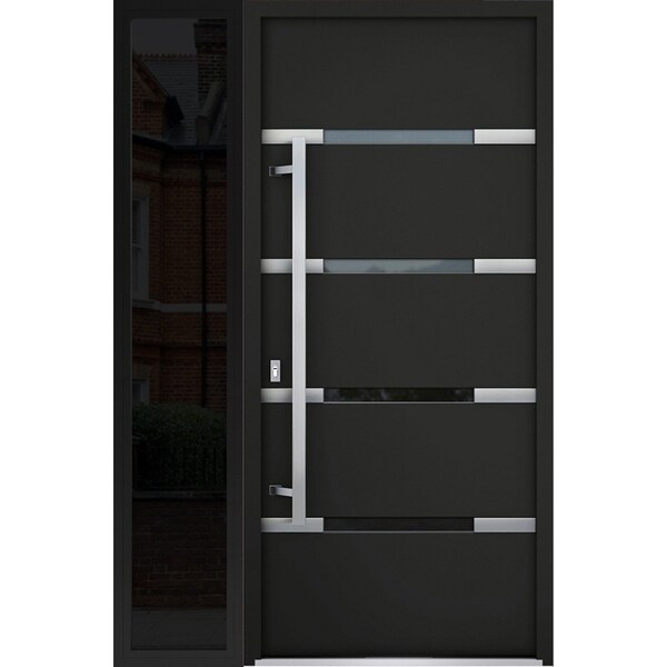 Vdomdoors Steel Door Deux 1105 Black Enamel Sidelight Exterior Window Sidelite Stainless Inserts Entry Door P DEUX1105EXD-BLK-W36+14xH80-RH-O - main