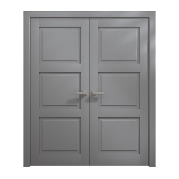 Sartodoors Interior Solid French Double Doors 60 x 96 inches, Ego 5010 Painted Grey Oak, Wood Interior Solid EGO5010DD-SEK-6096 - main