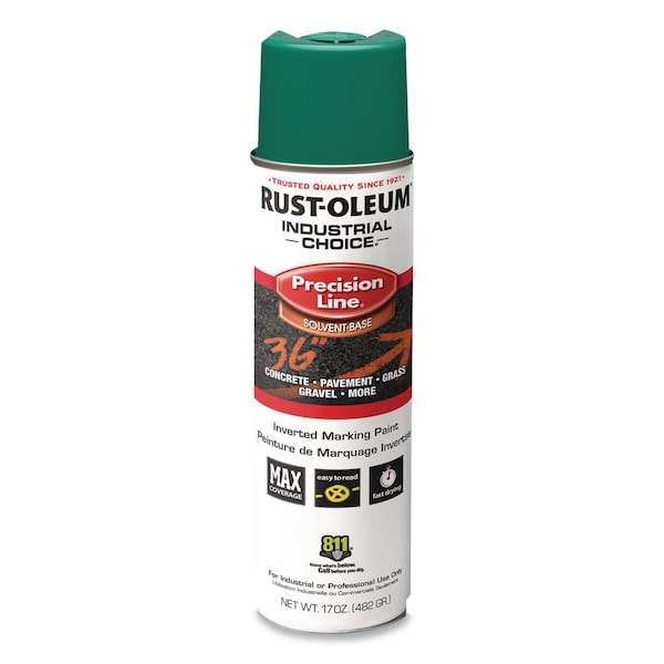 Rust-Oleum IC M1600 System Solvent-Based Precision Line Marking Paint, Flat Green, 17 oz Aerosol Can, 12PK 1634838V - main