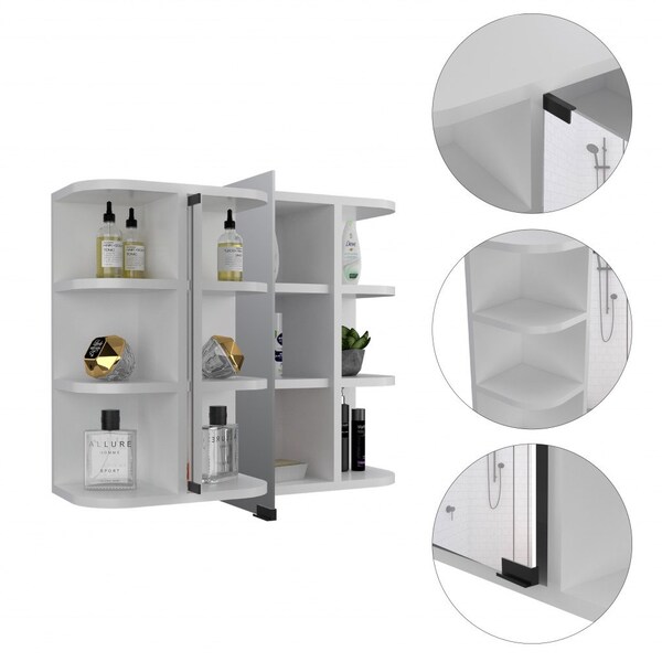 Homeroots 24" White Wood Floating Double Door Bathroom Vanity And Medicine Cabinet With Mirror 478209 - main