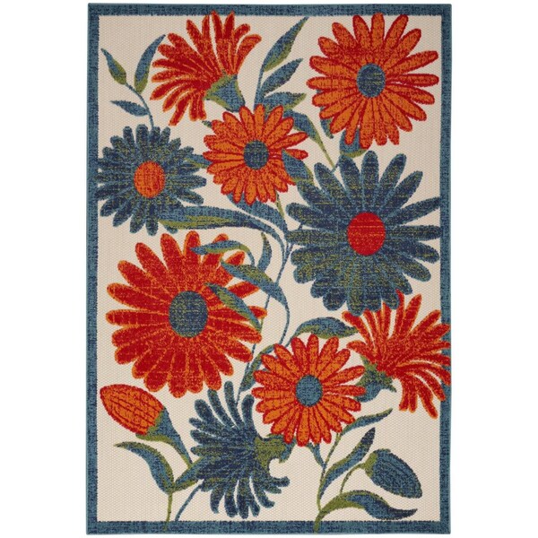 Homeroots 6' X 9' Ivory Blue Orange And Green Floral Indoor Outdoor Area Rug 545019 - main