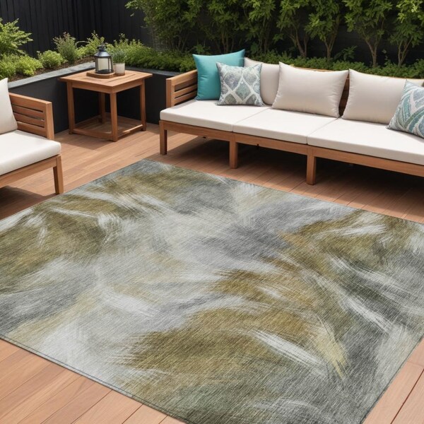 Homeroots 8' X 10' Pewter And Silver Abstract Washable Indoor Outdoor Area Rug 631350 - main