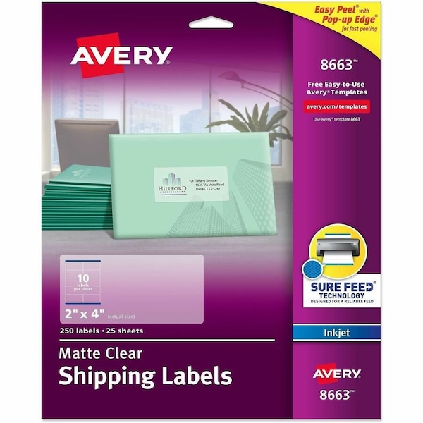 Avery Matte Clear Shipping Labels, Sure, PK250 8663 - main