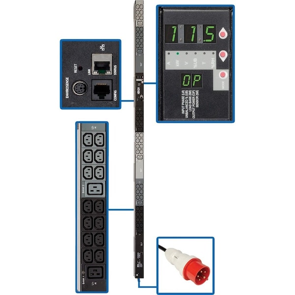 Tripp Lite PDU, Monitored, (42) C13, (6) C19, IEC-309 16/20A RED (3P+N+E), 6 ft. PDU3XVN6G20 - main