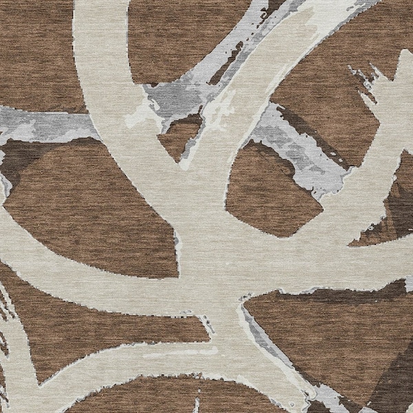 Homeroots 3' X 5' Brown Beige And Gray Abstract Washable Indoor Outdoor Area Rug 599112 - main