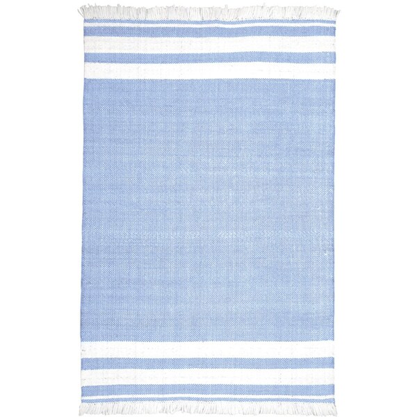 Homeroots 5' X 7' Blue Striped Handmade Stain Resistant Non Skid Indoor Outdoor Area Rug 533584 - main
