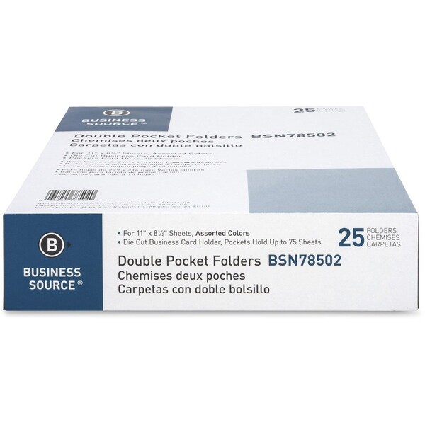 Business Source Pocket Folder, Assorted, Paper, PK25 BSN78502 - main