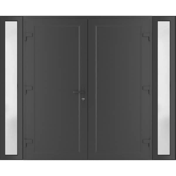 Vdomdoors Front Exterior Prehung Metal-Plastic Double Doors / MANUX 8111 Antracite / 2 Sidelites Exterior Win MANUX8111DEXD-ANT-RH-W14+72+14xH80 - main