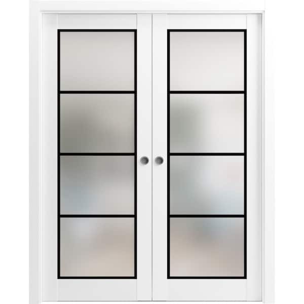 Sartodoors Sliding Double Pocket Door Frosted Tempered Glass Planum 2132 White 36x84 (2* 18x84) Solid Core PLANUM2132DP-WS-36 x 84 (2* 18x84) - main