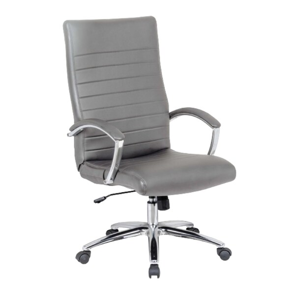 We'Re It Bunjee Series Modern Ribbed High Back, Grey Upholstered Task Chair for Home or Office, Chrome Frame OFD9210-MGRY - main