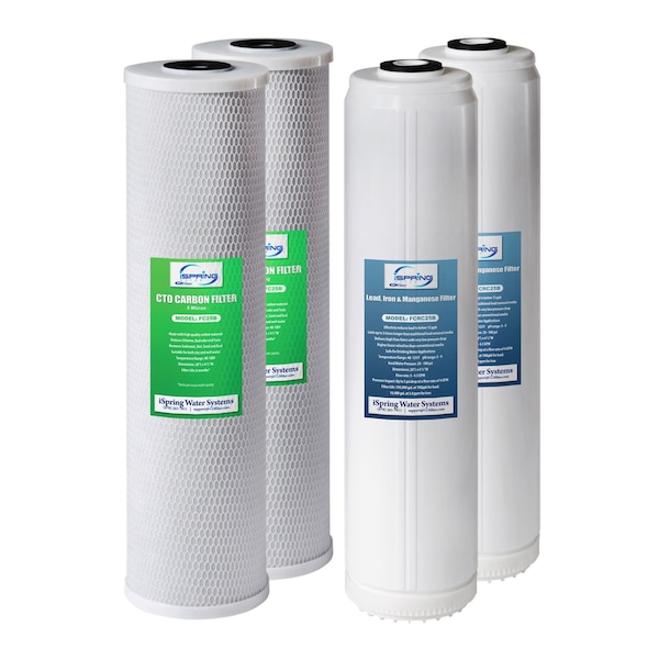 Ispring 4.5" x 20" Whole House Water Filter Replacement Set, Two Carbon Block Cartridges and Two Lead Reduc F4WGB22BPB - main