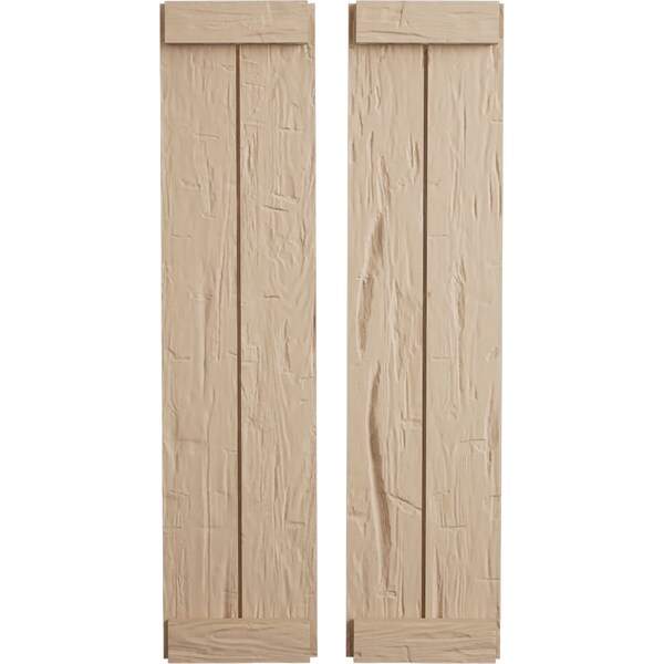 Ekena Millwork Rustic Two Board Joined Board-n-Batten Hand Hewn Faux Wood Shutters w/End Batten, 11W x 86H, PR SHUBJE11X86HHPR - main