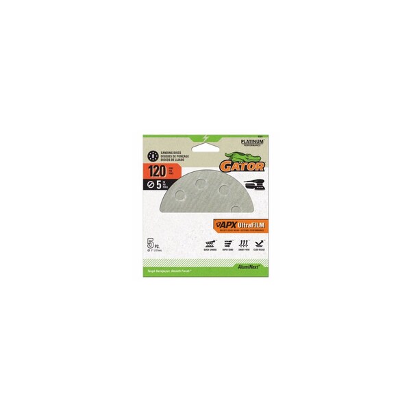 Ali Industries APX Ultrafilm Sanding Discs, Hook & Loop, 120 Grit, 5 In., 5-Pk. 9204 - main