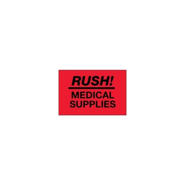 Bubblefast 2 x 3'' - ''Rush - Medical Supplies'' Fluorescent Red Labels BFDL1335 - main