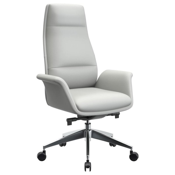 Leisuremod Summit High-Back Office Chair in Faux Leather & Aluminum Frame with Swivel & Tilt, White SOT21WL - main