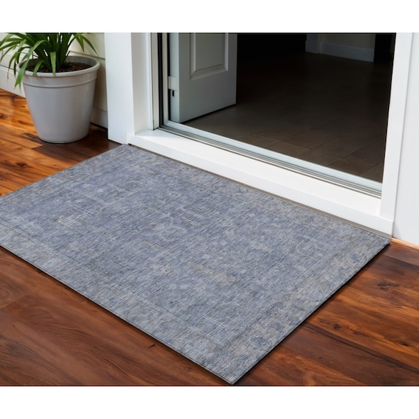 Homeroots 3' X 5' Denim Blue And Gray Oriental Washable Indoor Outdoor Area Rug 604713 - main