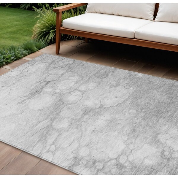 Homeroots 8' X 10' Silver Gray And Ivory Abstract Washable Indoor Outdoor Area Rug 582227 - main